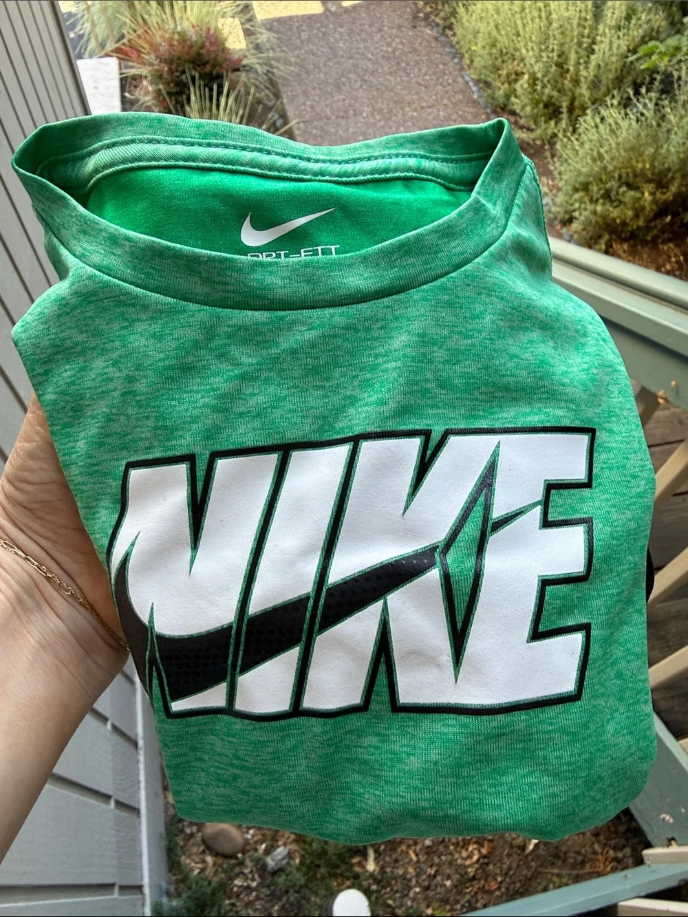 Nike Kids Green Logo Tee with Black Athletic Shorts